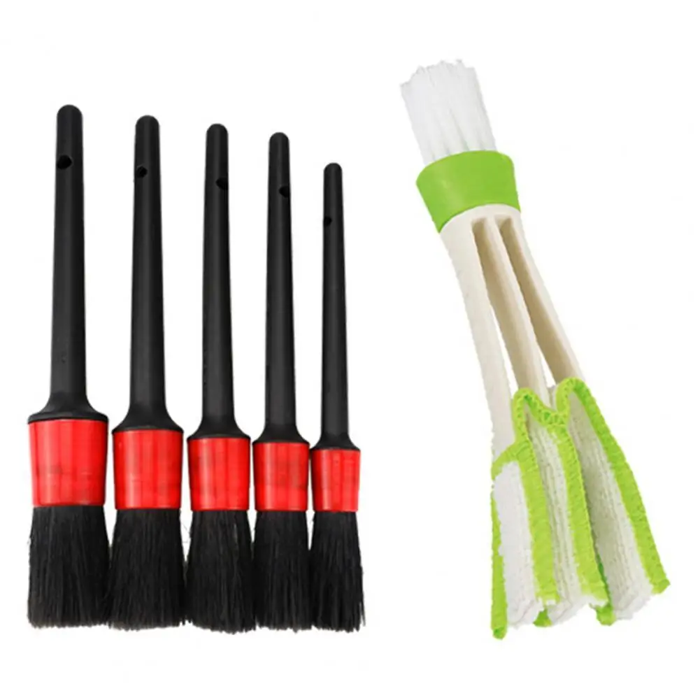 Brosse de nettoyage de voiture Premium, 6 pièces/ensemble, solide, légère, pour les détails de l'intérieur et de l'extérieur de la voiture