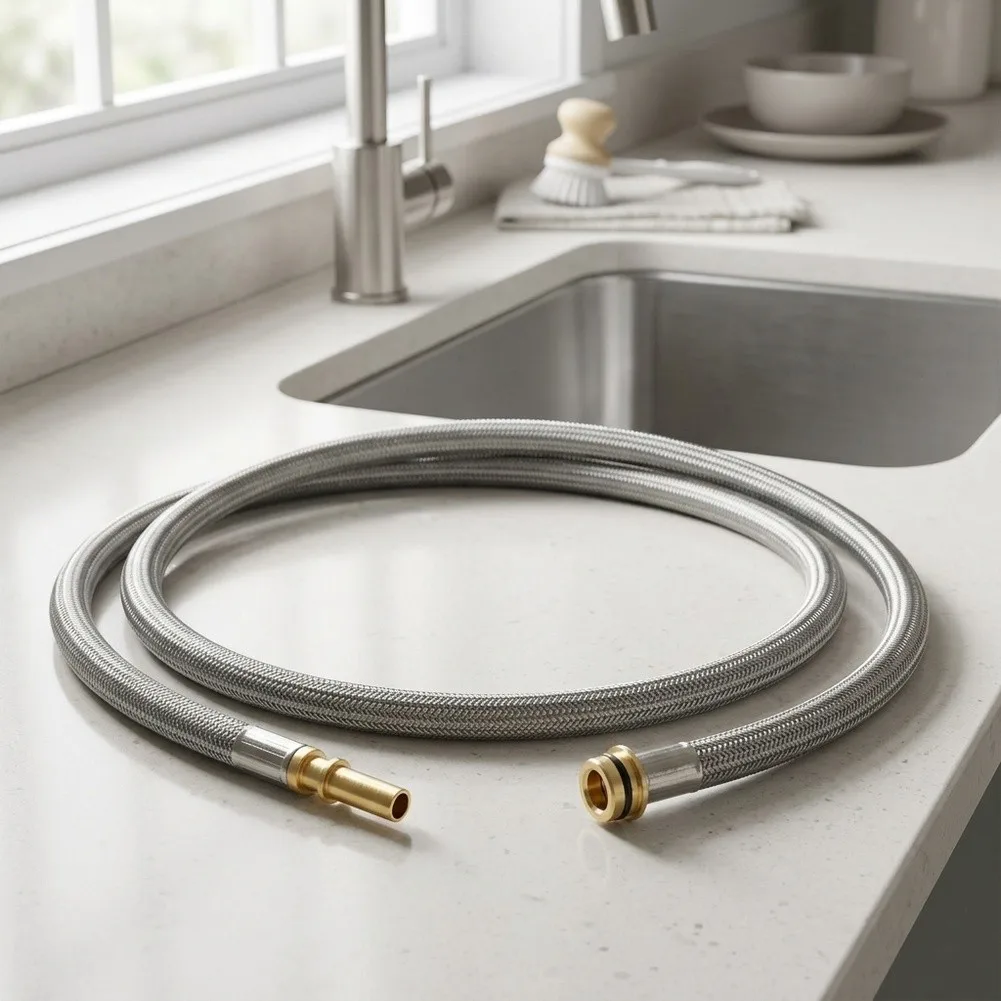 59 inch Pull Down Hose for Kitchen Faucet Replacement 150cm Nylon Inner Tube Brass Ends Safe Drinking Water Compatible Models