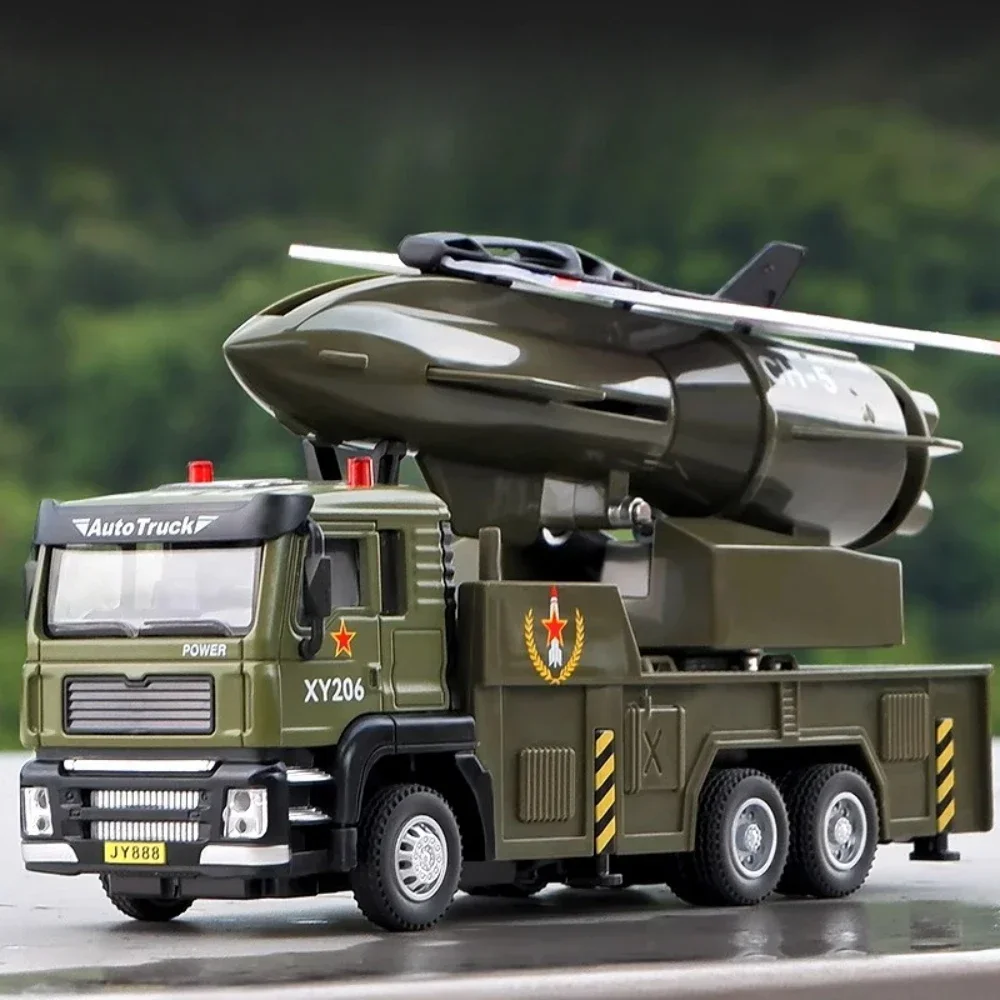 

1:32 Scale Drone Launch Model Car Toy Alloy Diecast Sound Light Doors Opened Truck Pull Back Military Vehicles for Kids Gifts