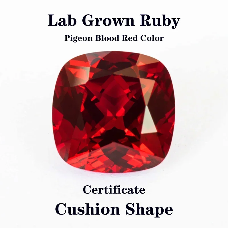 

Lab Grown Ruby Pigeon Blood Red Color Cushion Cut Beads for Jewelry Making DIY Ring Necklace Materials Selectable Certificate