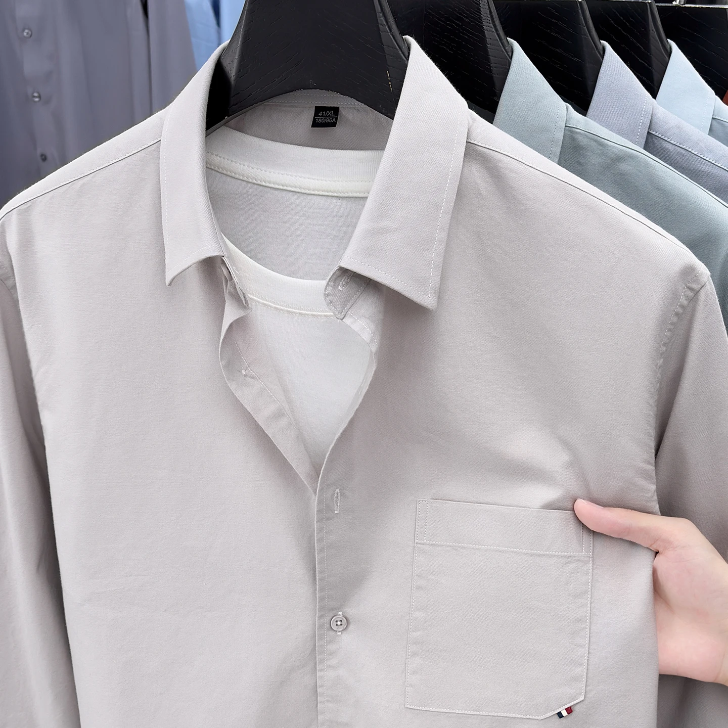 New in shirt 100%cotton fashion korean popular clothes long sleeve shirts for men slim fit formal shirt solid color casual tops