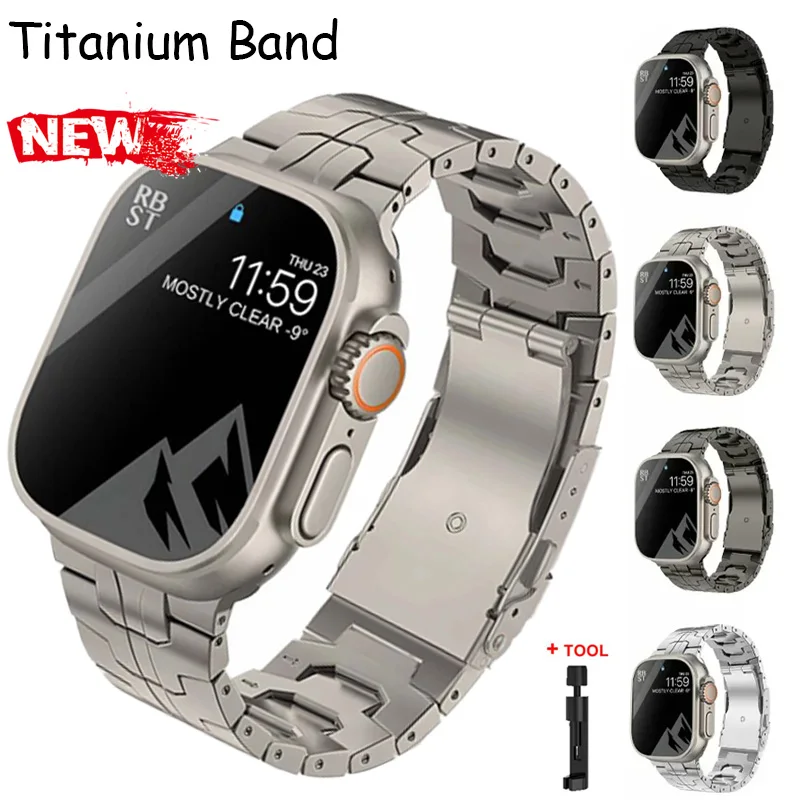 

Titanium Strap for Apple Watch Ultra3/2 49mm 42 45 44 38 41mm Band Luxury Men's Style Bracelet for IWatch SE 11 10 9 8 7 6 5 4 3