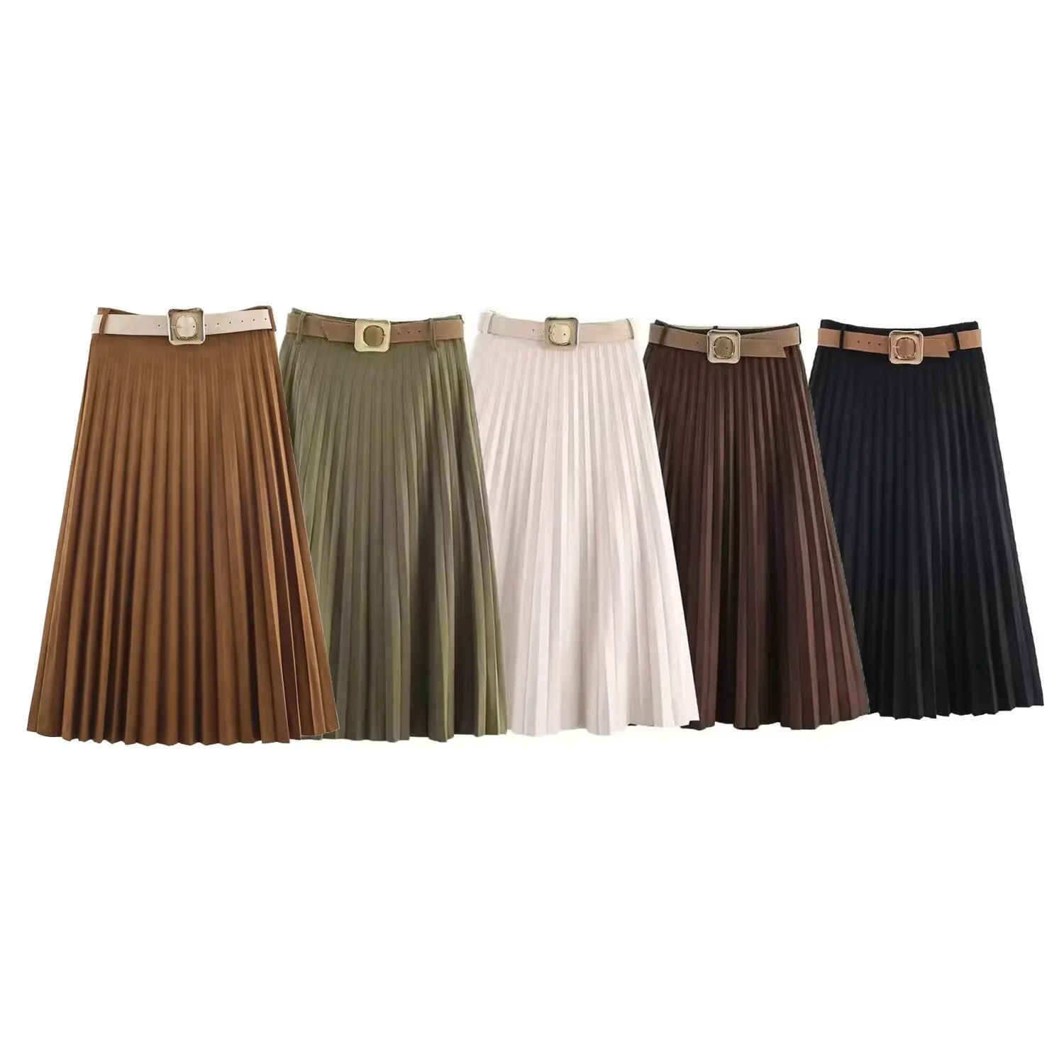 Cintura moda invernale Gonna longuette a pieghe con aspetto velluto Sottoveste con cintura multifunzionale Abito casual slim-fit di media lunghezza da donna