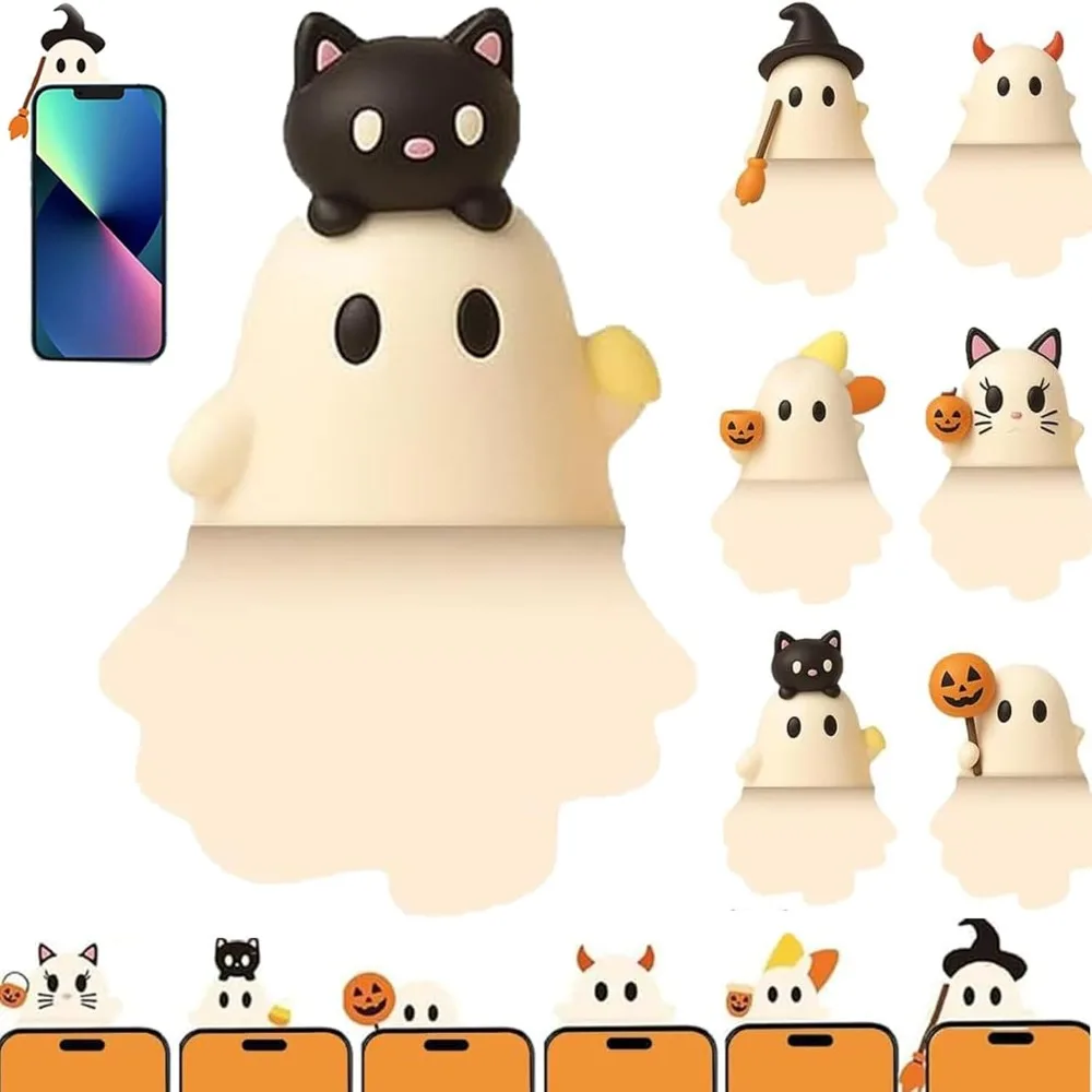 Stick-On Ghostees Mystery Phone Buddy Mini Surprise Toy Telephone Topper Halloween Pumpkin Ghost Phone Charm Halloween Party
