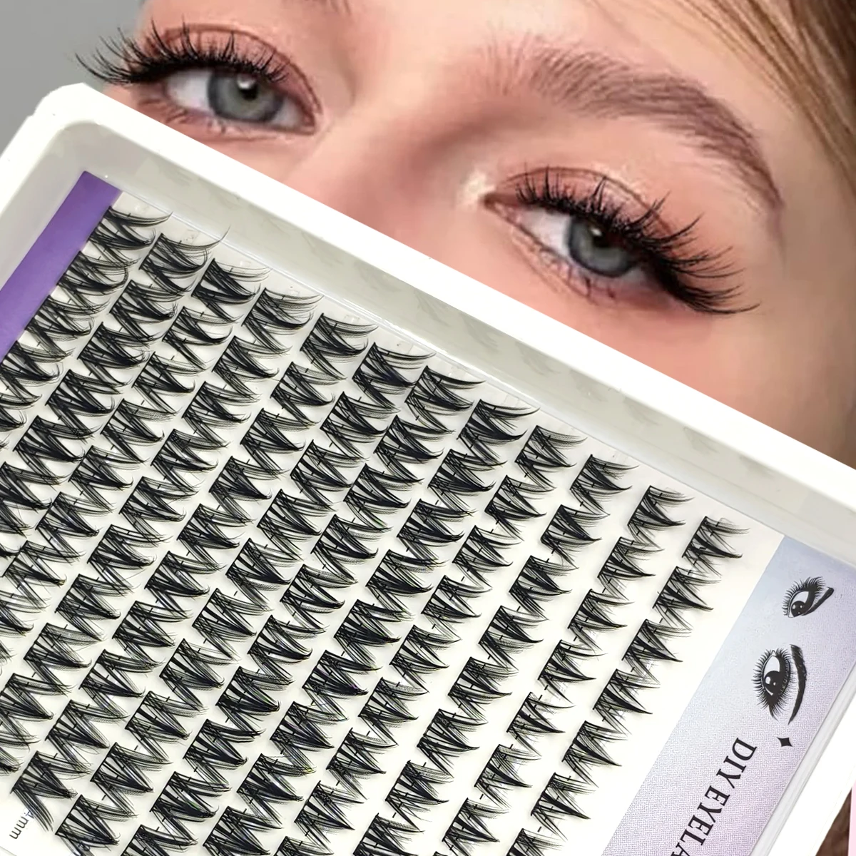 HBZGTLAD 12rows Diy Cluster Lashes 8-16mm Cat Eye Lashes Invisible Band Premium Mink Manga Lash Clusters Natural Style Faux Cils