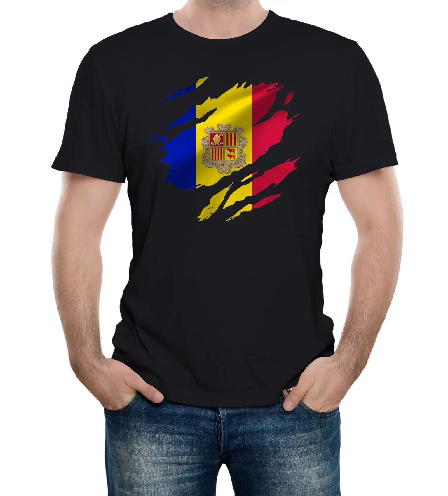 Reality Glitch Torn Andorra Flag Mens T Shirt