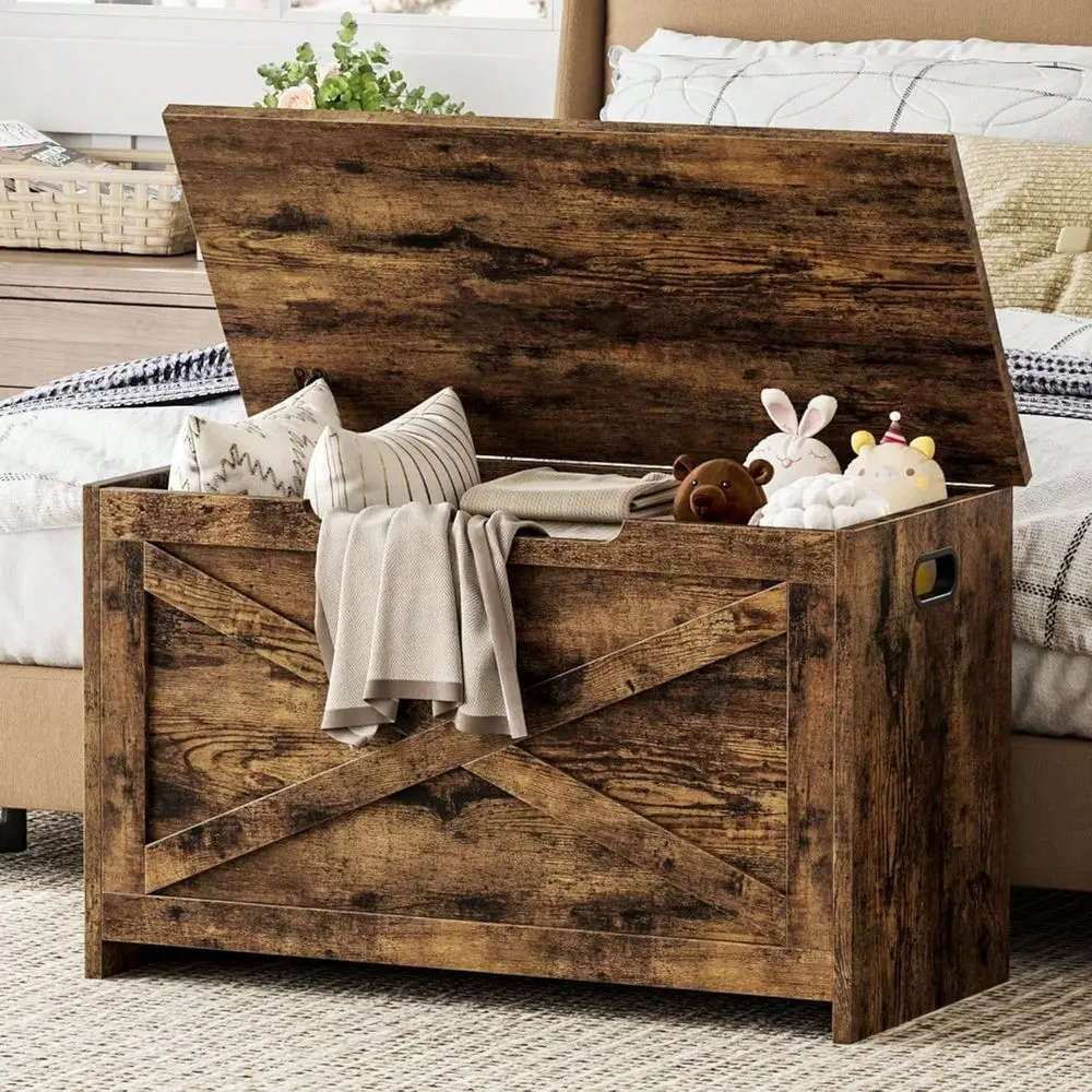 

Storage Chest,Storage Bench With Safety Hinges,Farmhouse Large Toy Chest,15.8x30x17.7 Inches,Storage Trunk For Entryway,Bedroom