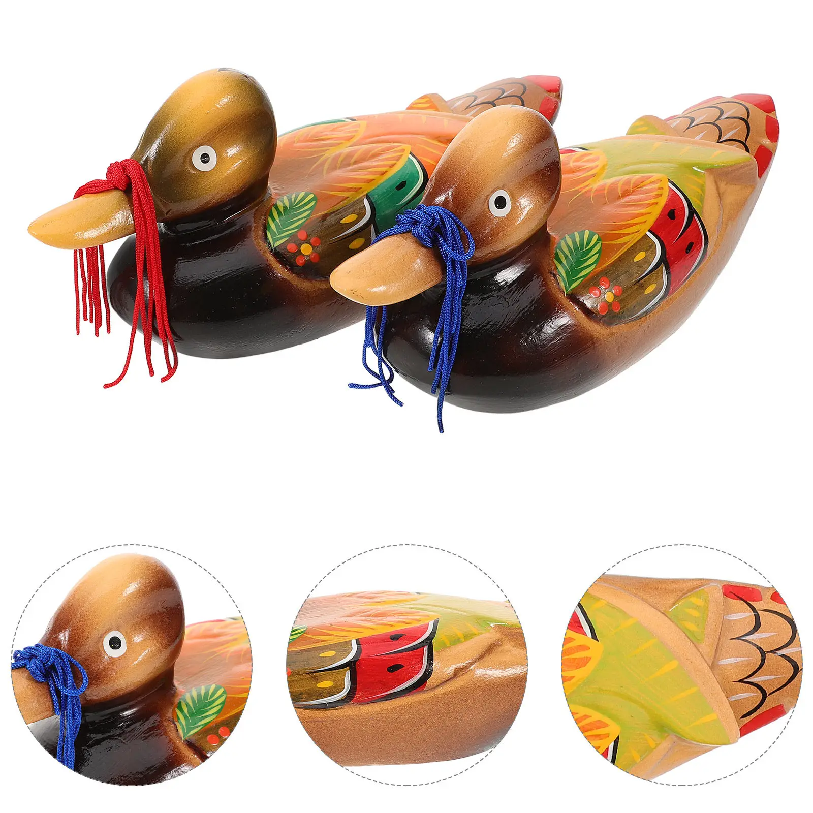 2Pcs Wooden Mandarin Ducks Decoration Hand Painted Exquisite Texture Stable Base Home Living Room Study Desk Decor Craft