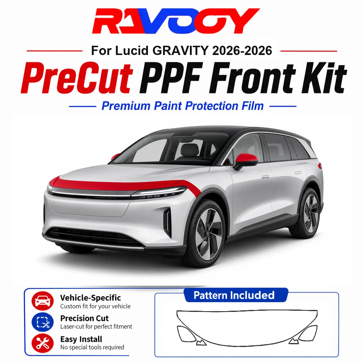 

8.5mil TPU Precut PPF Kit For Lucid GRAVITY 2026-2026 - Hood, Fenders & Mirror Set - Self-Healing Clear Bra Film