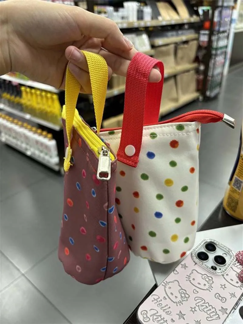 1 cute Polka Dot bucket pen bag for portable mobile phone bag for portable makeup bag