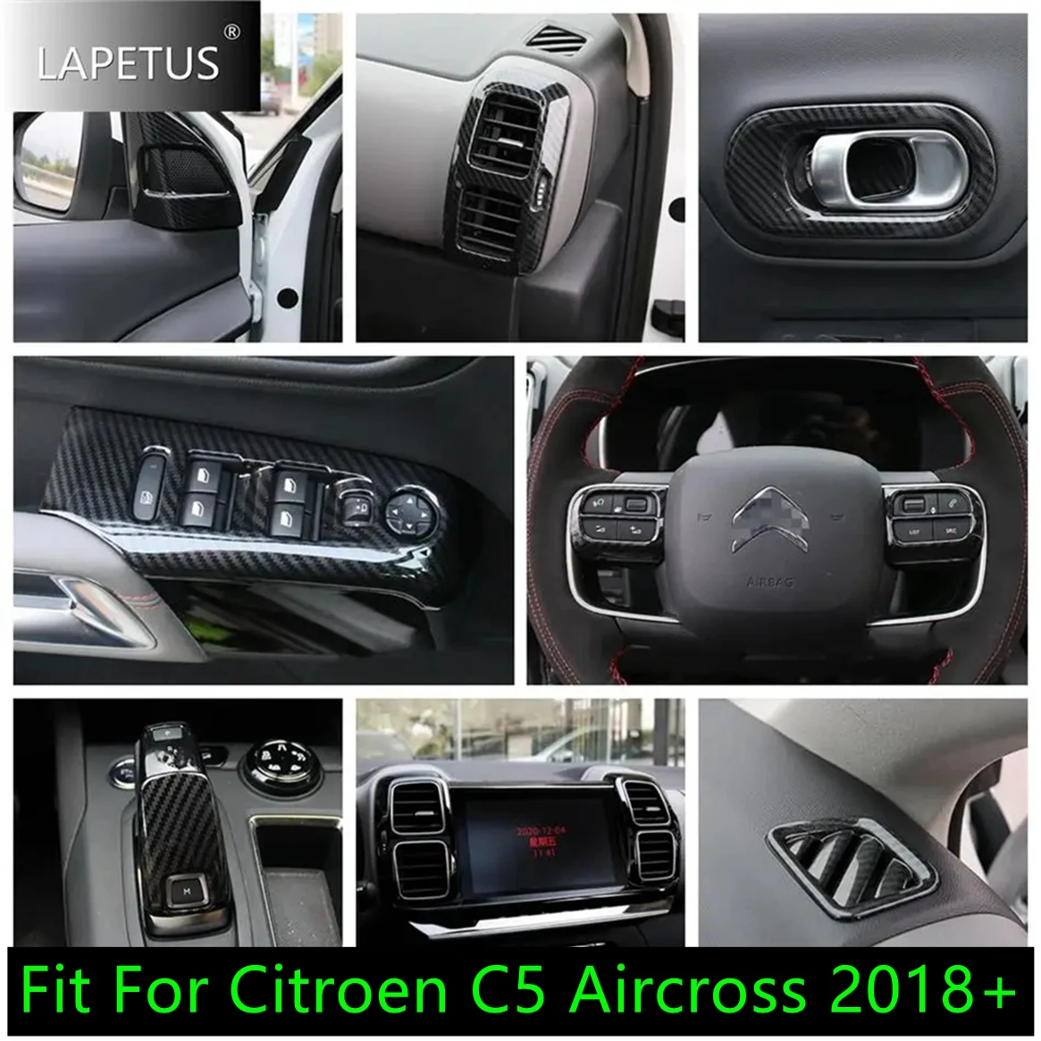 

Carbon Fiber Pillar A / Dashboard Air AC Outlet / Gear Head Knob Cover Trim For Citroen C5 Aircross 2018 - 2024 Car Accessories