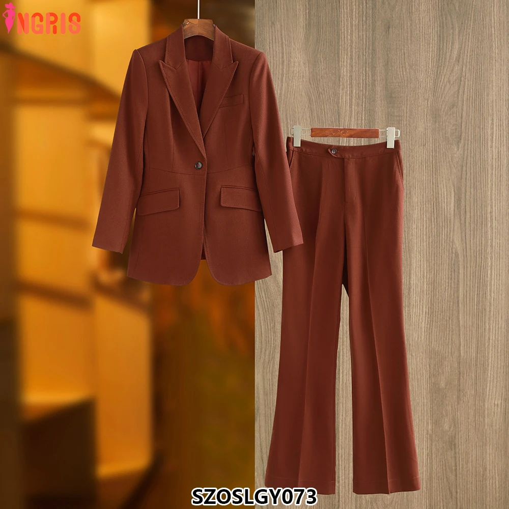 

2025 New Double-breasted Long-sleeved Printed Single-button Trousers Suit for Women-SZOSLGY073