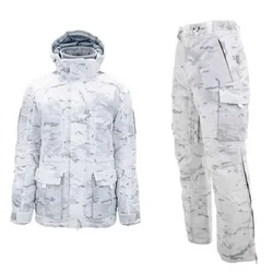 Snow Camo MCAP Outdoor Tactics Hunting Winter Zipper G cotton Loose Trousers + Zipper cotton jacket Lightweight Warm Waterproof