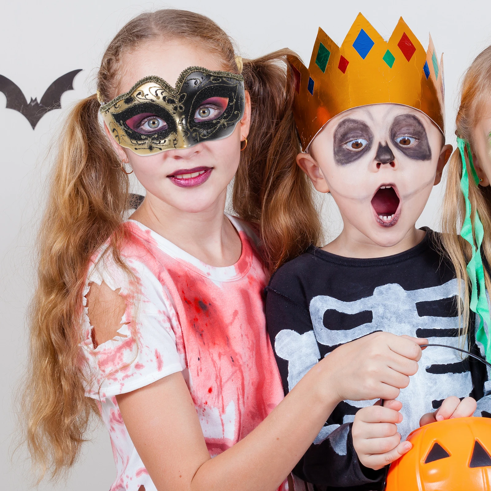 

Gold Powder Masks Half Face Masquerade Halloween Decorative Kids Cosplay Plastic Straps Festive Birthday Balls