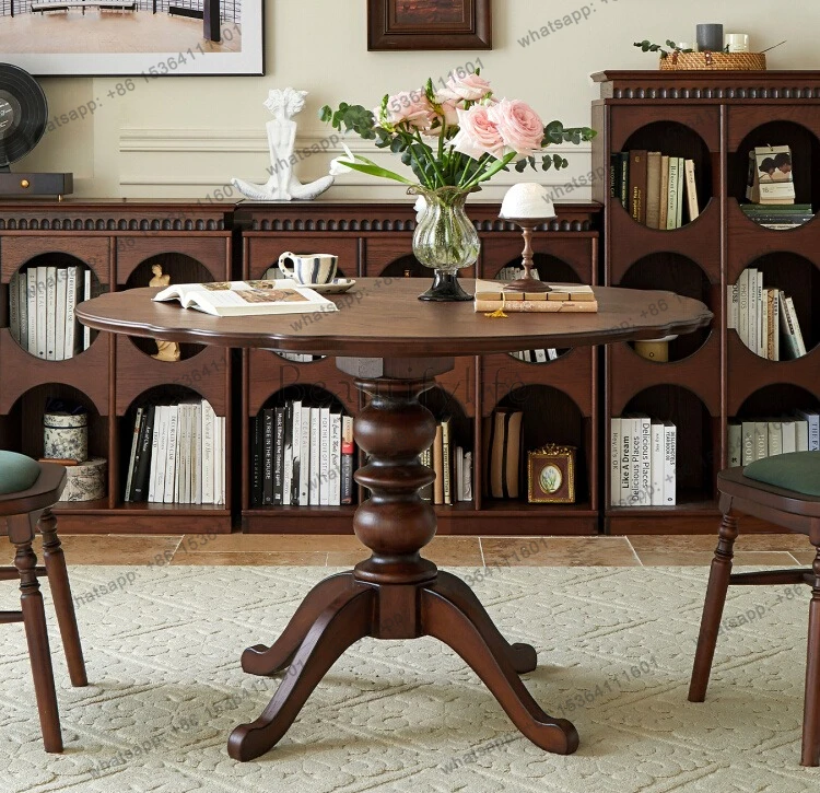 French retro small apartment household large board table medium antique solid wood dining table