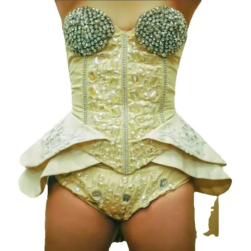 บาร์ไนท์คลับDs Dj Gogoชุดเต้นรําเซ็กซี่Rhinestones Pole Danceบอดี้สูทผู้หญิงParty Stage Performance Raveสวมใส่XS9175