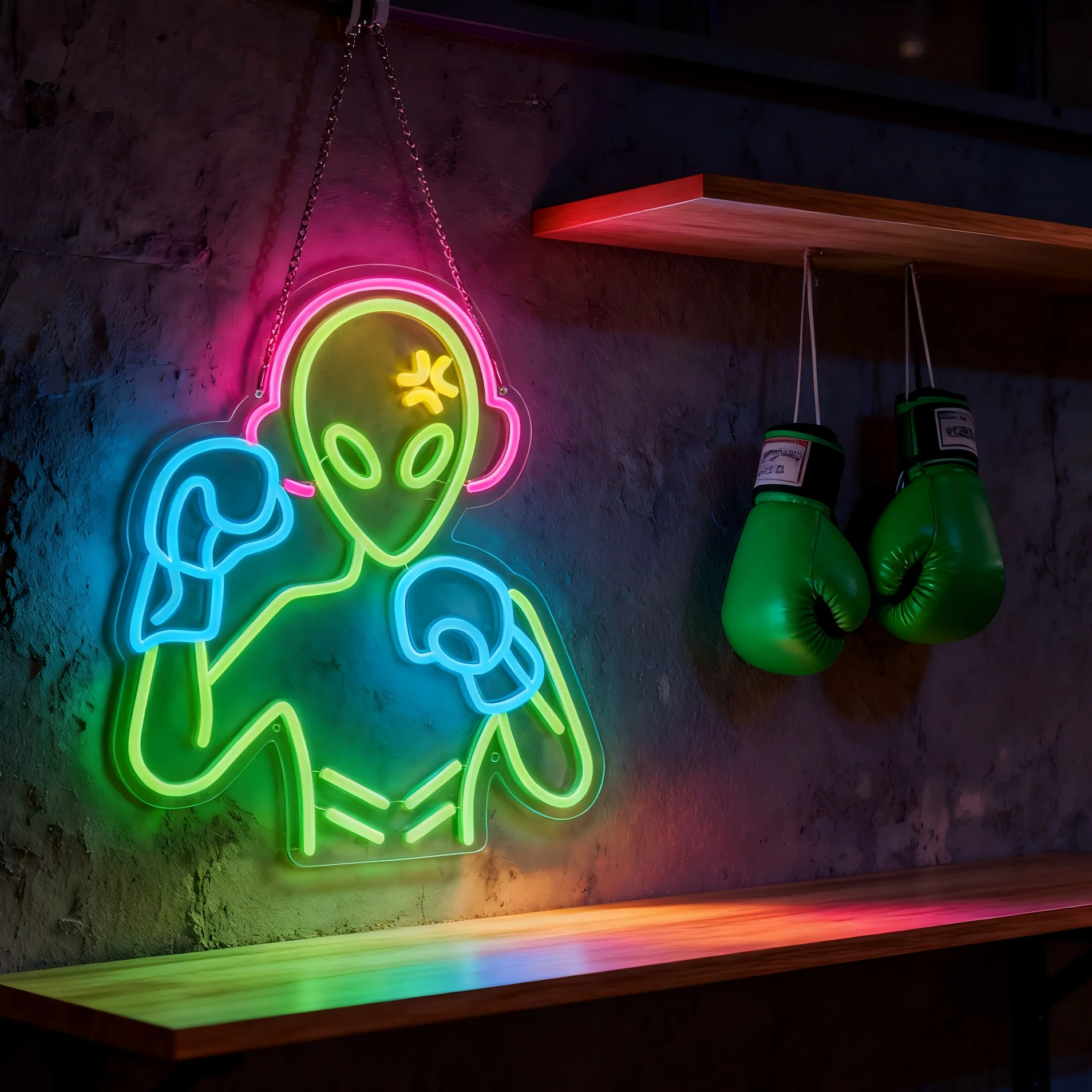 الملاكمة الأجانب النيون تسجيل USB عكس الضوء LED ضوء النيون تسجيل لعبة غرفة نوم بار حفلة صالة الألعاب الرياضية الملاكمة حلقة جدار ديكور الهدايا #2