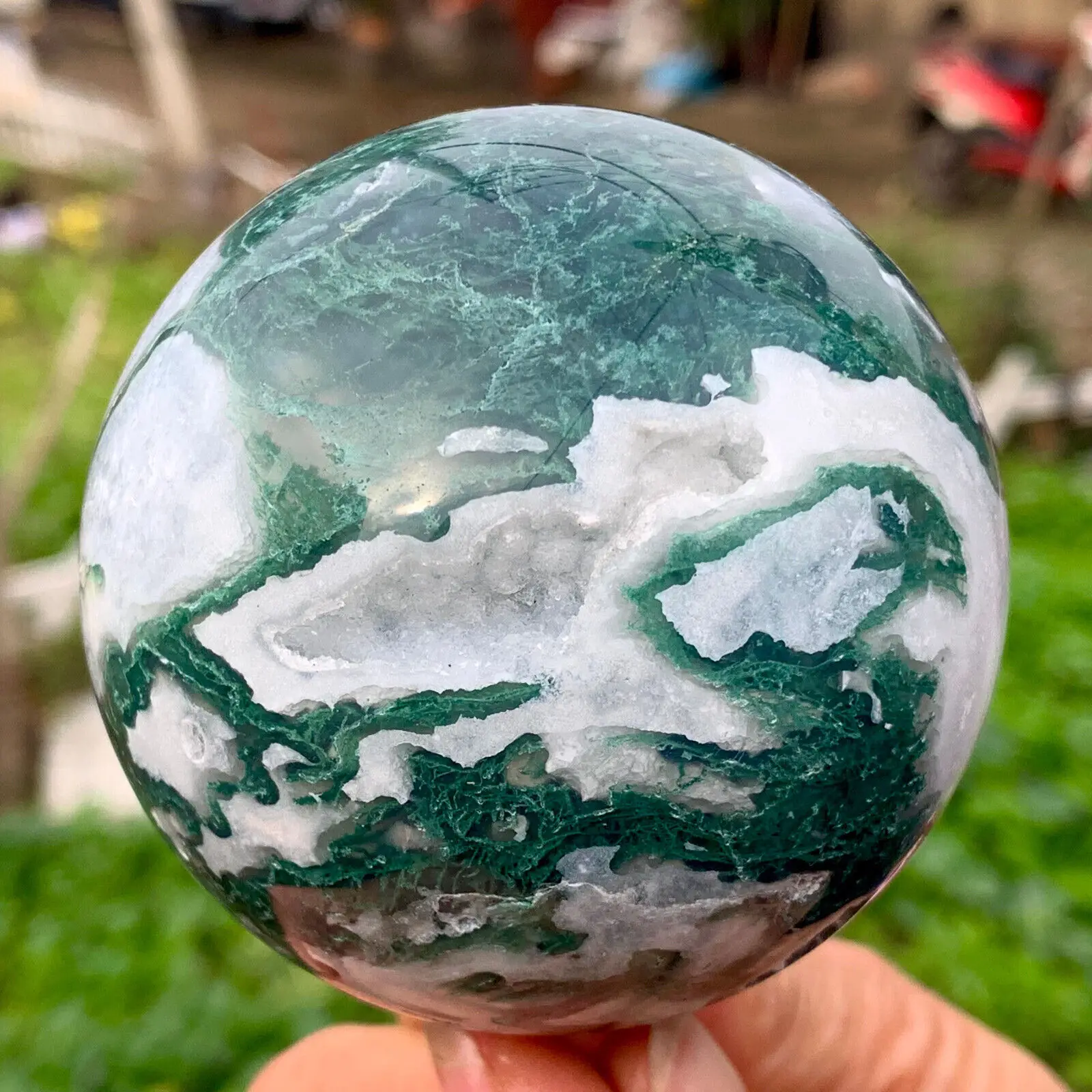 Natural Moss Agate Sphere Crystal Quartz Ball Rock Mineral Reiki Healing