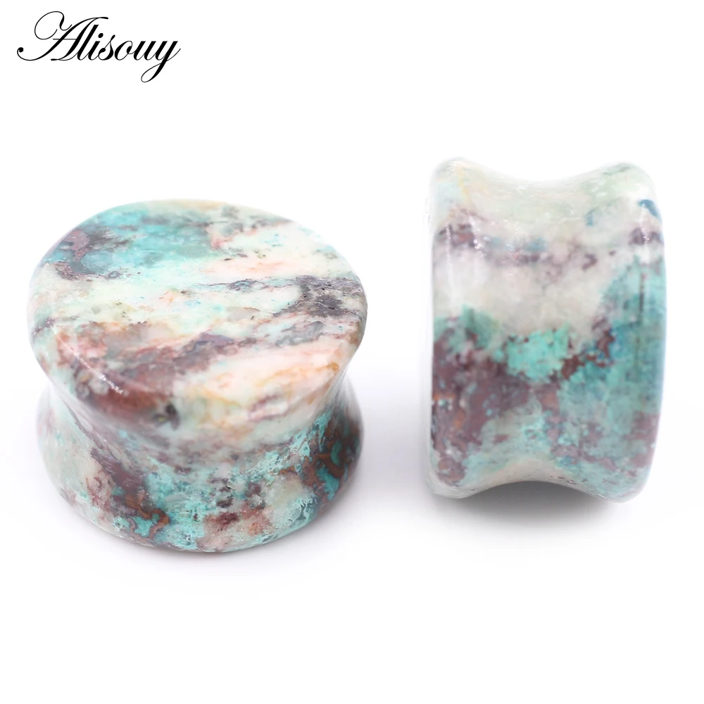 Alisouy 1PC 6-25mm Natural Stone Fynchenite Flared Ear Tunnel Plug Flesh Stretcher Expander Gauges Earring Piercing Body Jewelry