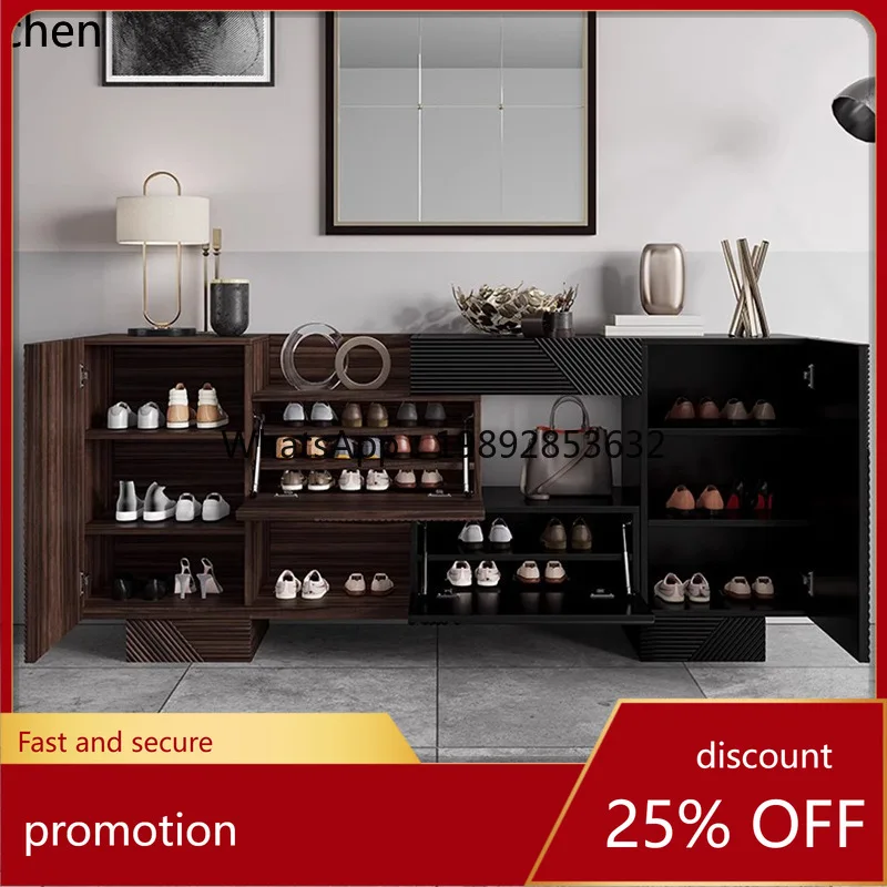 ZML Minimalist Light Luxury Dining Side Entryway Partition Shoe Living Room Postmodern Walnut Storage Side Cabinet