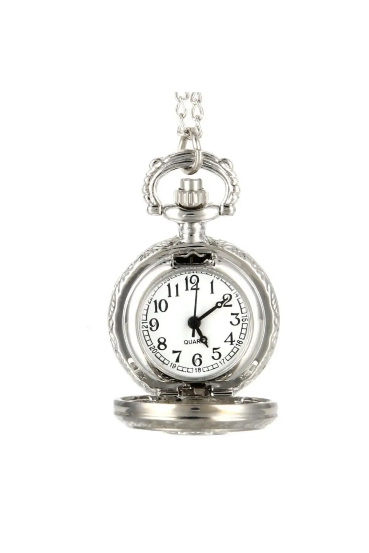 Uras Quartz Köstekli Mini Pocket Watch Necklace Silver Flower Creeper Pattern Vintage Watch Men Women