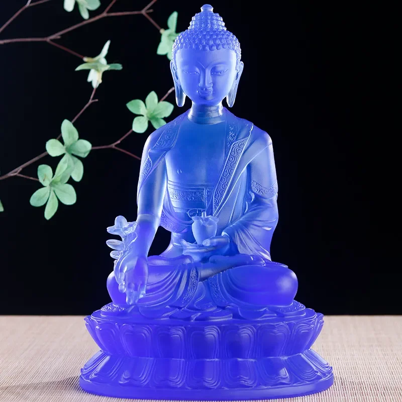 Glazed Buddha Statue for Home Decor Living Room Desktop Ornament Buddhist Hall Tathagata Figure Light Color Resin Craft Gift