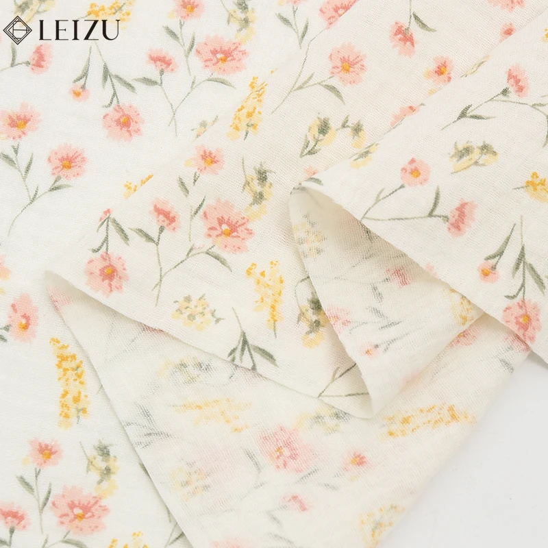 0.5m/1m/2m Orange Yellow Carnation Double Layer Crepe Baby Fabric 100% Cotton Soft DIY Baby Pajamas Towel Clothes Sewing Fabric