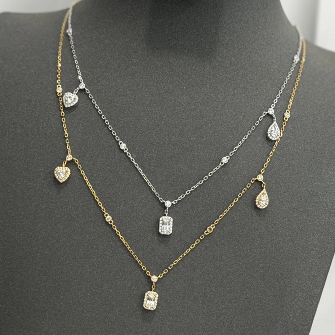 925 Sterling Silver Zircon Water Droplet Love Necklace For Women. Engagement Jewelry Luxury Party Gifts