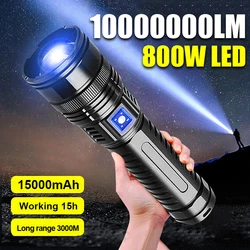 10000LM 800W Most Powerful Led Flashlights Tactical 15000mah Built-in Battery Flash Light Emergency Spotlights 4km Holiday Gifts