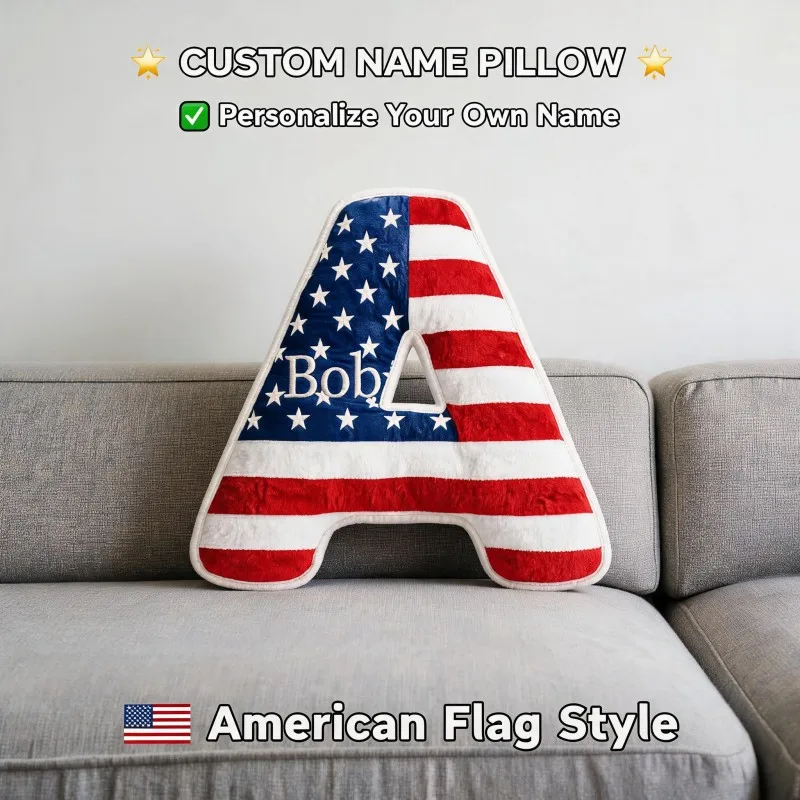 Custom Initial A Letter Pillow American Flag Style Unique Home decorate Accent for Sofa Bedroom Perfect Gift for Adults Friends