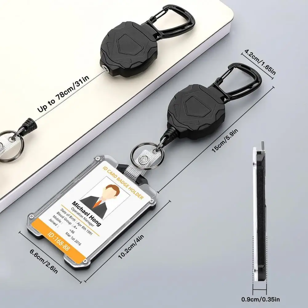 Easy Pull Badge Holder Easy-pull Buckle Badge Holder with Stainless Steel Cord Heavy-duty Extendable Keychain Reel Durable Id