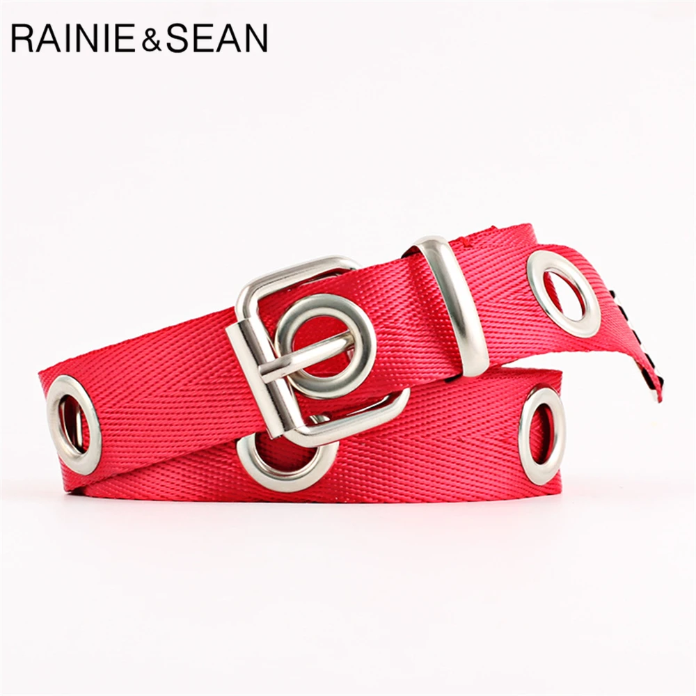 RAINIE SEAN Long Canvas Belt Women Pink Fashion Hollow Out Ladies Dress Belt Female Extra Long Belts Soft Belt Holes 120cm 140cm