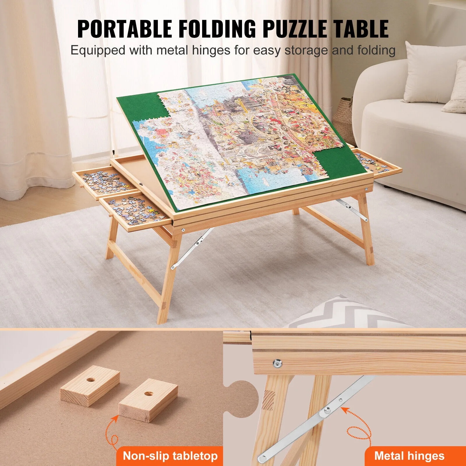 1500 Piece Puzzle Board Leg Drawer Cover Portable Adjustable Wooden Jigsaw United States