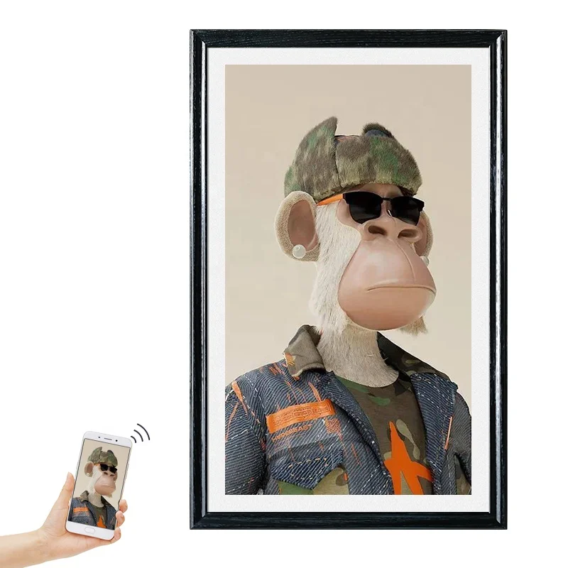 

Настенная цифровая фоторамка 27 дюймов с антибликовым сенсорным экраном, деревянной рамкой, Wi-Fi, воспроизведением видео и ОС Android 11