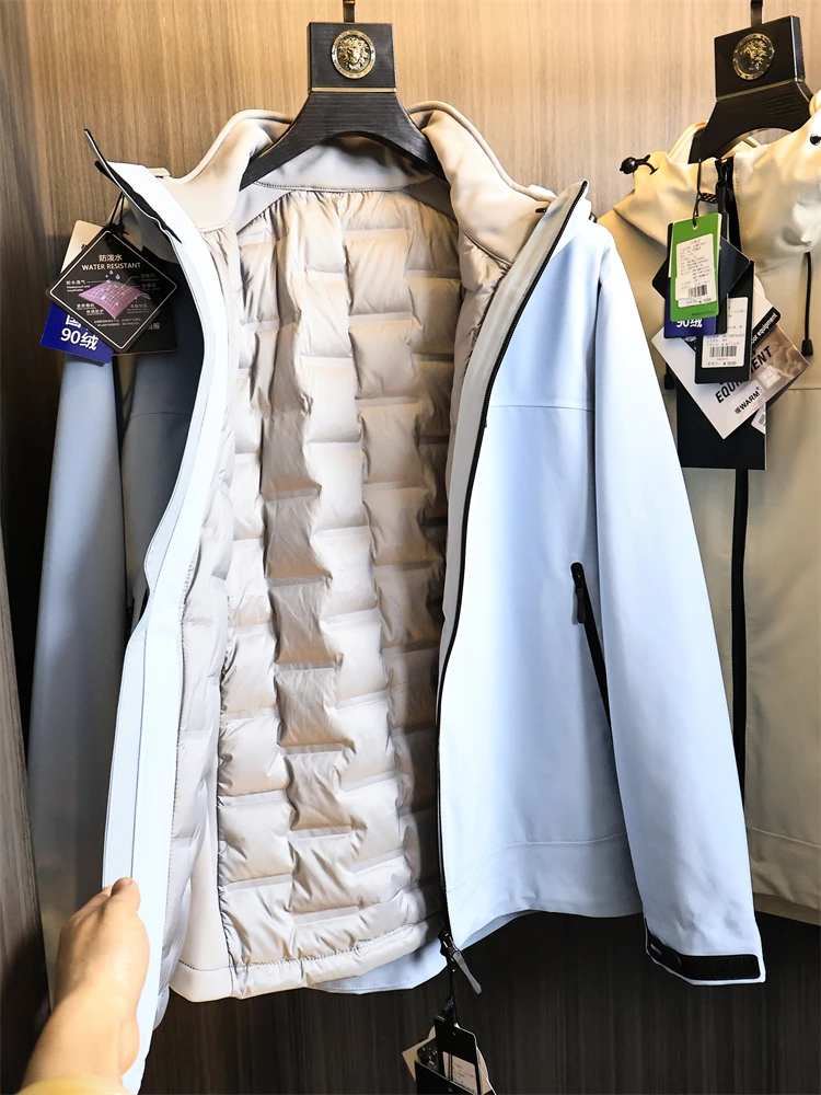 

Уличная футболка в одном со съемным пухом Jaet, мужская водонепроницаемая, теплая, с капюшоном, ветрозащитным волокном из полиэфирного волокна