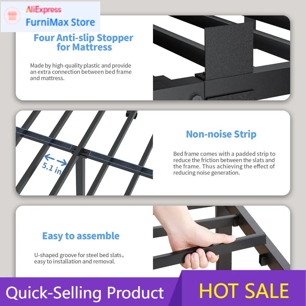 

PopularPopularPopular18 Inch Full Size Metal Bed Frame with Rounded Corners, Heavy Duty Steel Slats, No Box Spring Needed, Easy