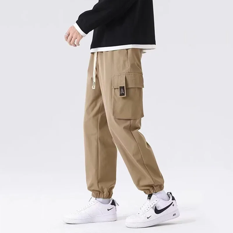 

2025 New Fashion Men Cargo Pants Male Summer Thin Loose Straight Leg Multi Pocket Trousers Versatile Drawstring Casual Pants