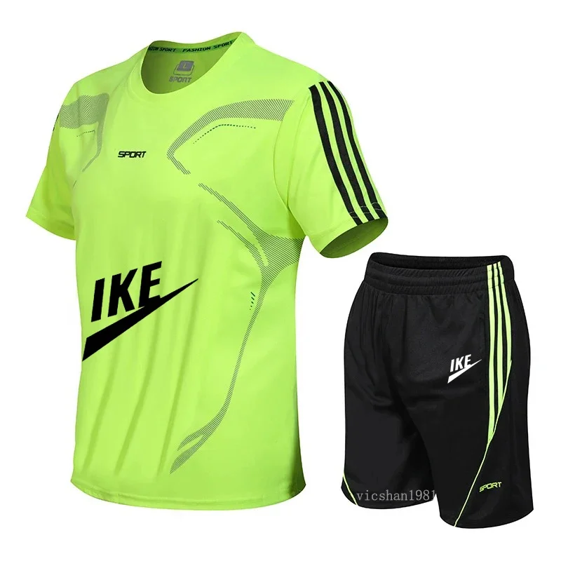 

2024 Paris Men's summer outdoor sports casual fashion short sleeve T-shirt + track and field quick drying shorts breathable 2 se