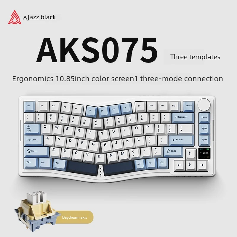 AJAZZ AKS075 Hot‑Swap Mechanical Keyboard, Ergonomic Curved Design, Tri‑Mode 5000mAh RGB PBT Keycaps With Color Screen Knob