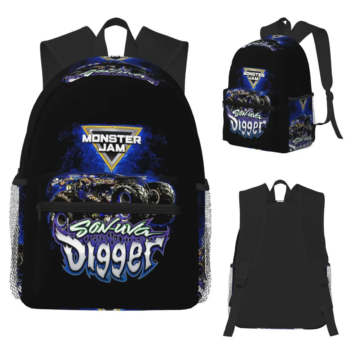 Classic Monster Jam Pattern Student Backpack School Bag Hiking Travel Daypack for Boys Girls Bookbag Shoulder Bags