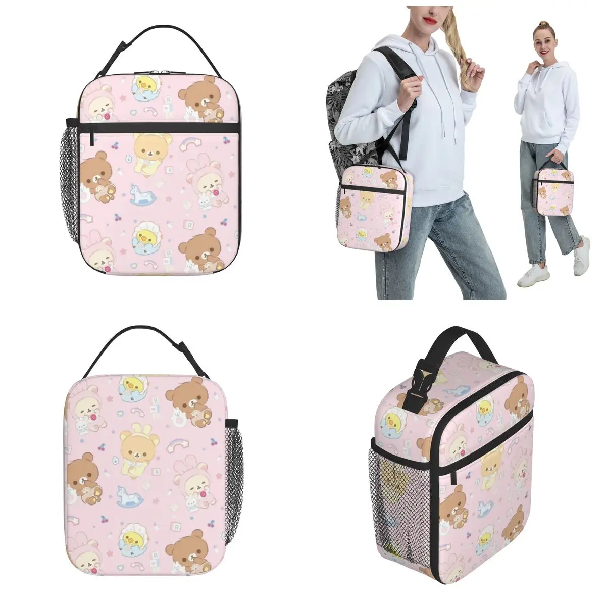 طفل Rilakkuma والأصدقاء معزول حقيبة الغداء كبيرة قابلة لإعادة الاستخدام حقيبة للحفاظ على البرودة حمل علب الاغذية مكتب السفر حقيبة الغذاء