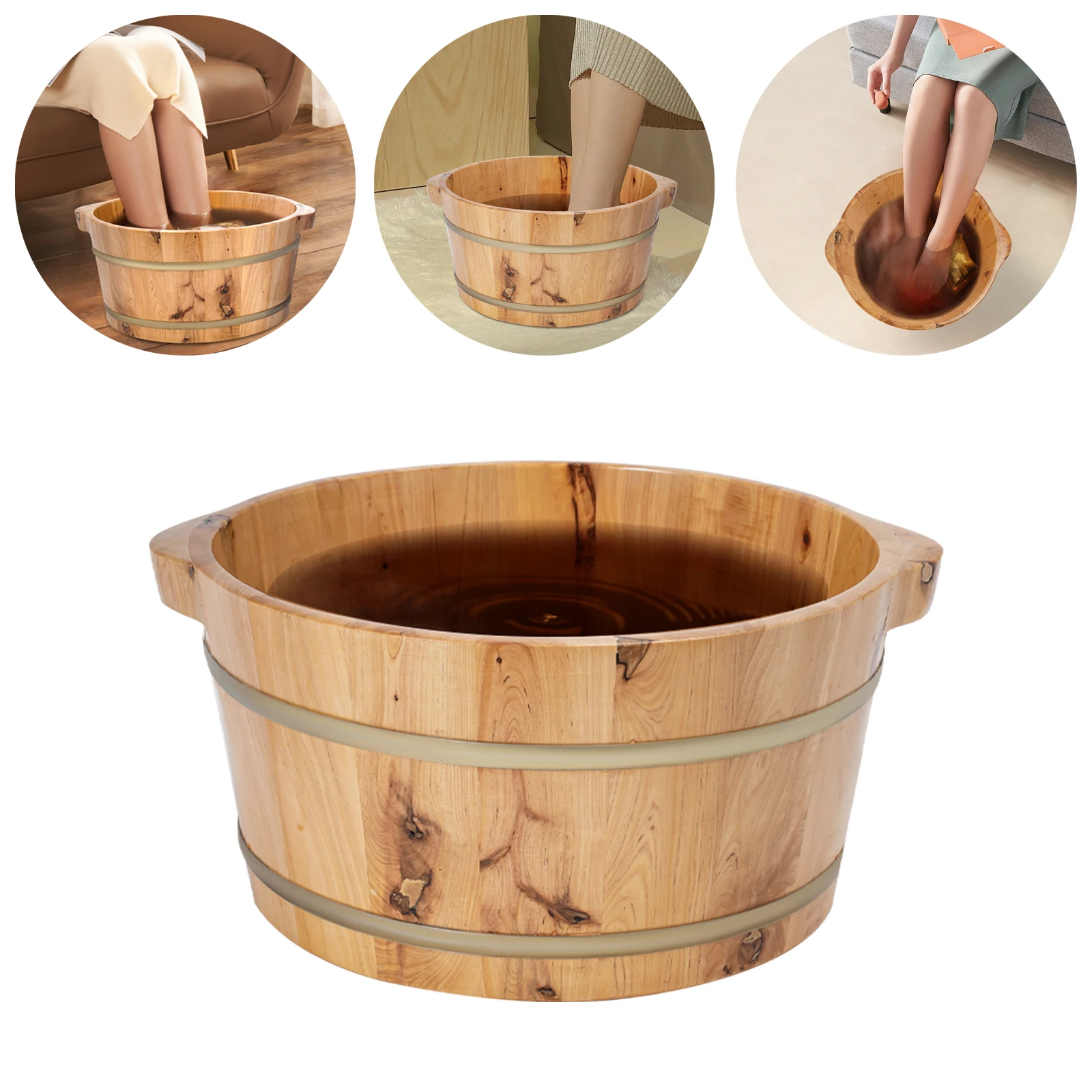Baignoire de pieds portable en bois de 18/25/40 cm de hauteur, seau de trempage pour spa à domicile et relaxation, diamètre 36,5 cm