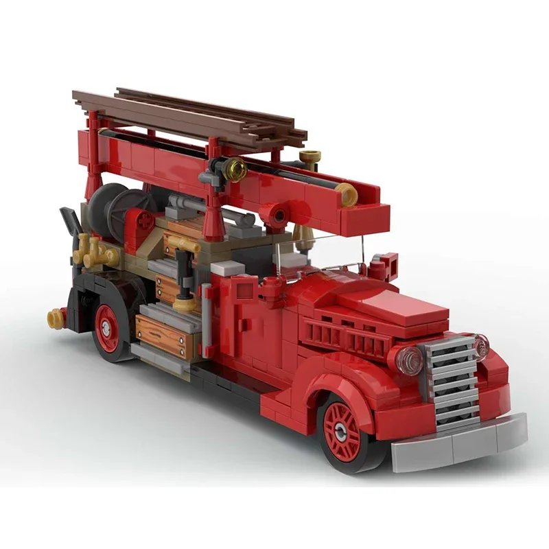 Moc Building Blocks Car Model 1937 Old Car Fire Engine V8-85 Technical Bricks DIY Assembly Famous Toys For Childr Holiday Gifts