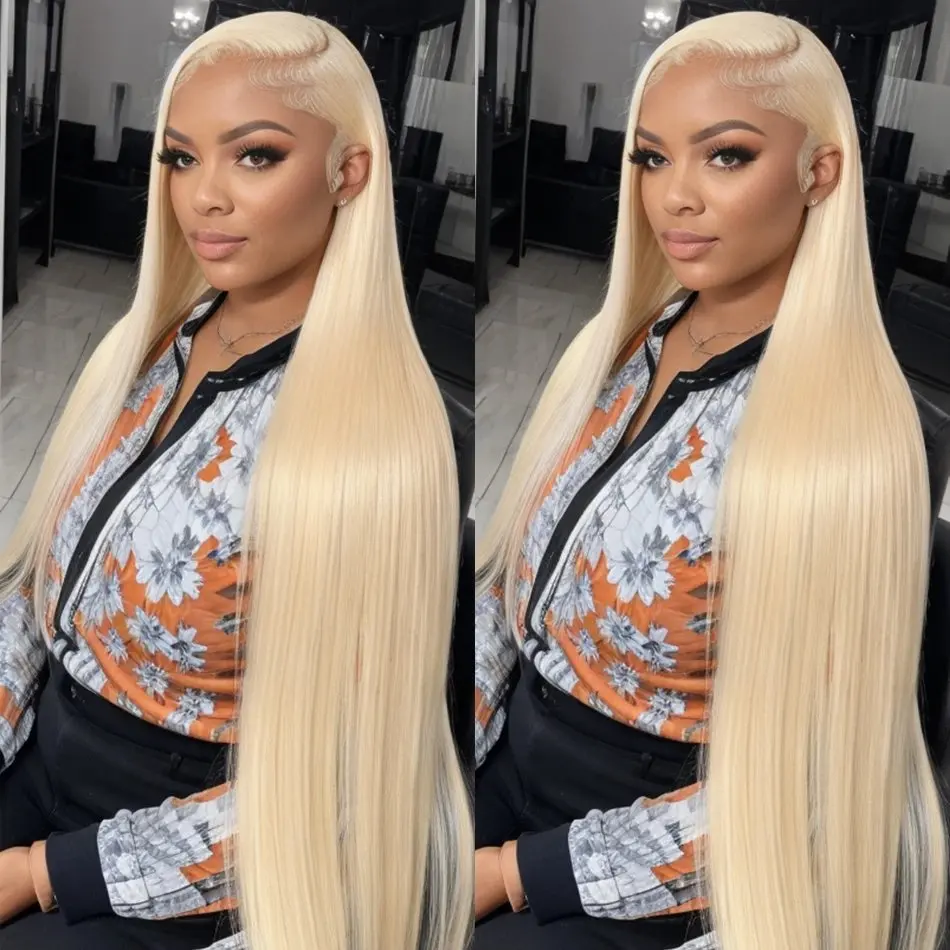 Blonde 613 13x6 HD Lace Forehead Wig 13x4 Glueless Human Hair Wig Straight Pre-Bleached Brazilian 34 Inch 150 Density