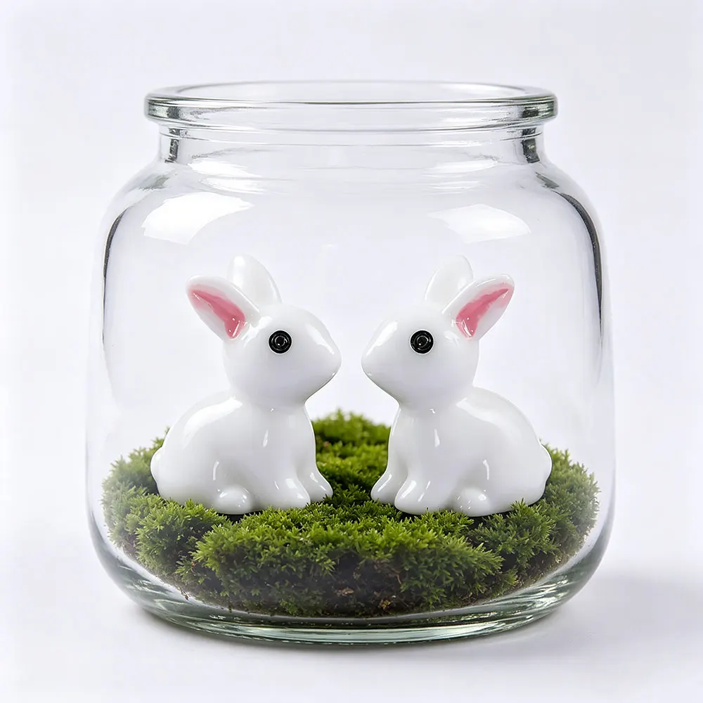 5PCS Easter Cute Rabbit Bunny Ornament Miniature Figurines Resin Mini Bunny Landscape Decoration for Easter Part Supplies