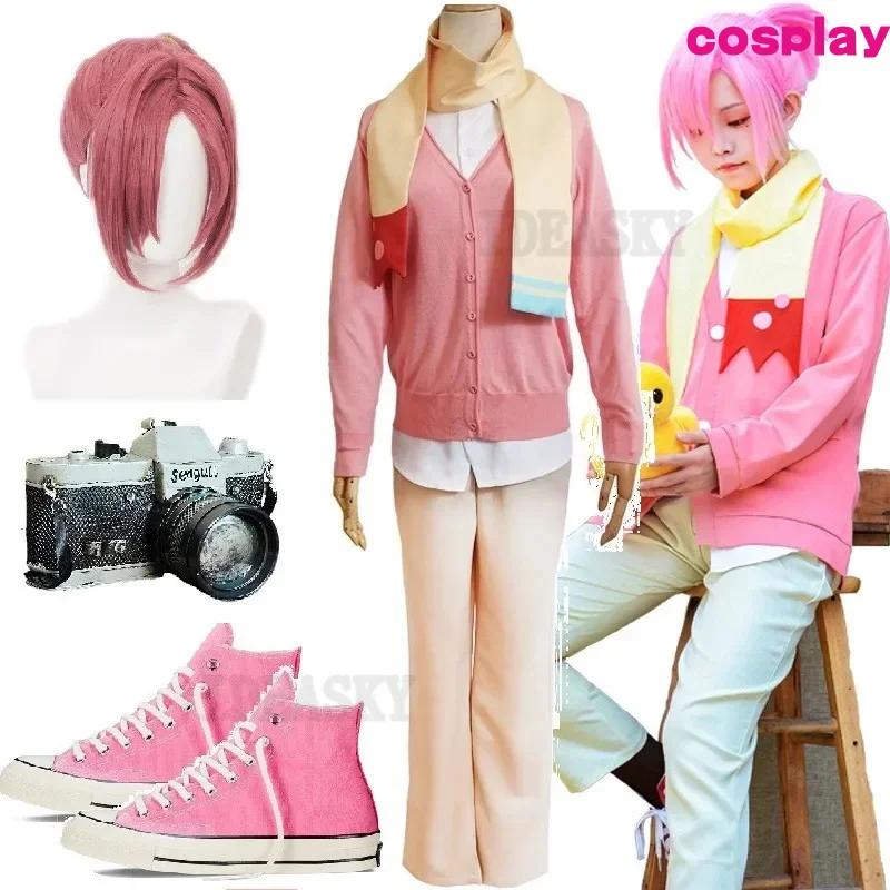 Mitsuba Sousuke Cosplay Anime Jibaku Shounen Toilet Bound Hanako Kun Cosplay Costume Pink Wig Shoes Camera PropsUniform D