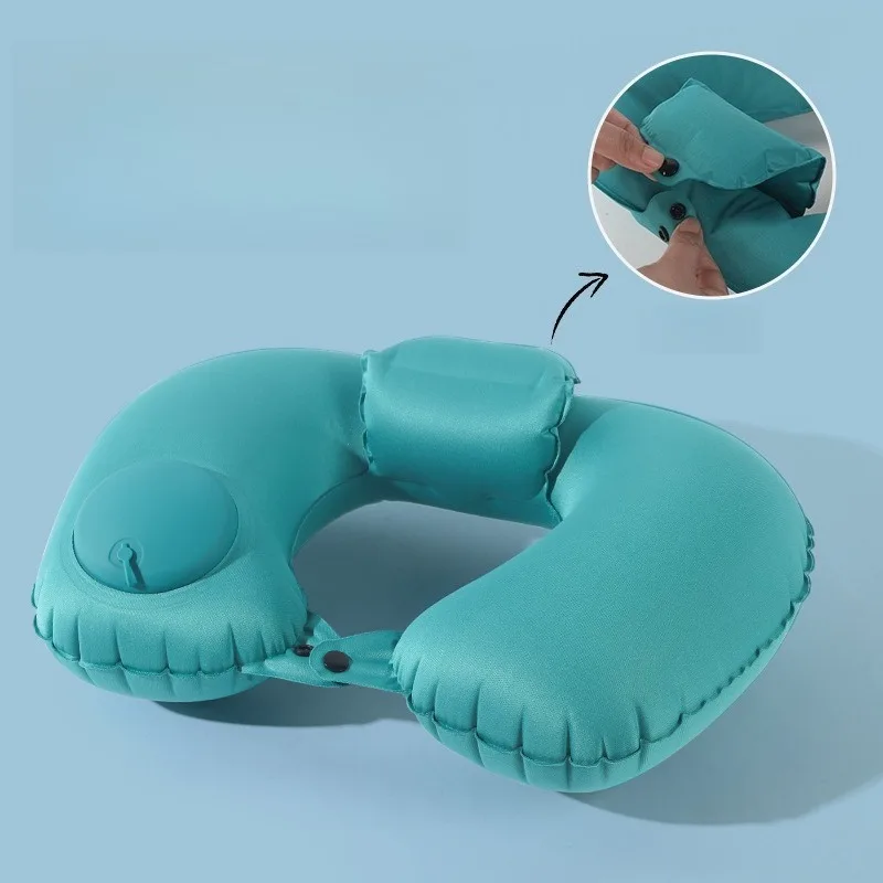 Inflatable U Pillow Portable Travel Pillow Press Type Inflation Neck Pillow