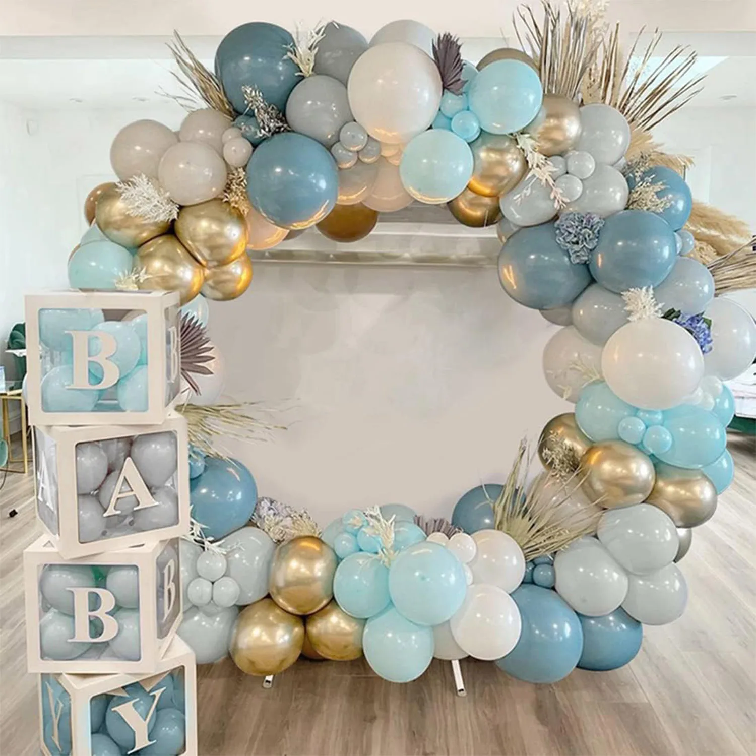 Pudełka dla niemowląt z literami na Baby Shower 4 sztuki przezroczyste pudełka na balony dla dzieci z przezroczystymi dekoracje na Baby Shower