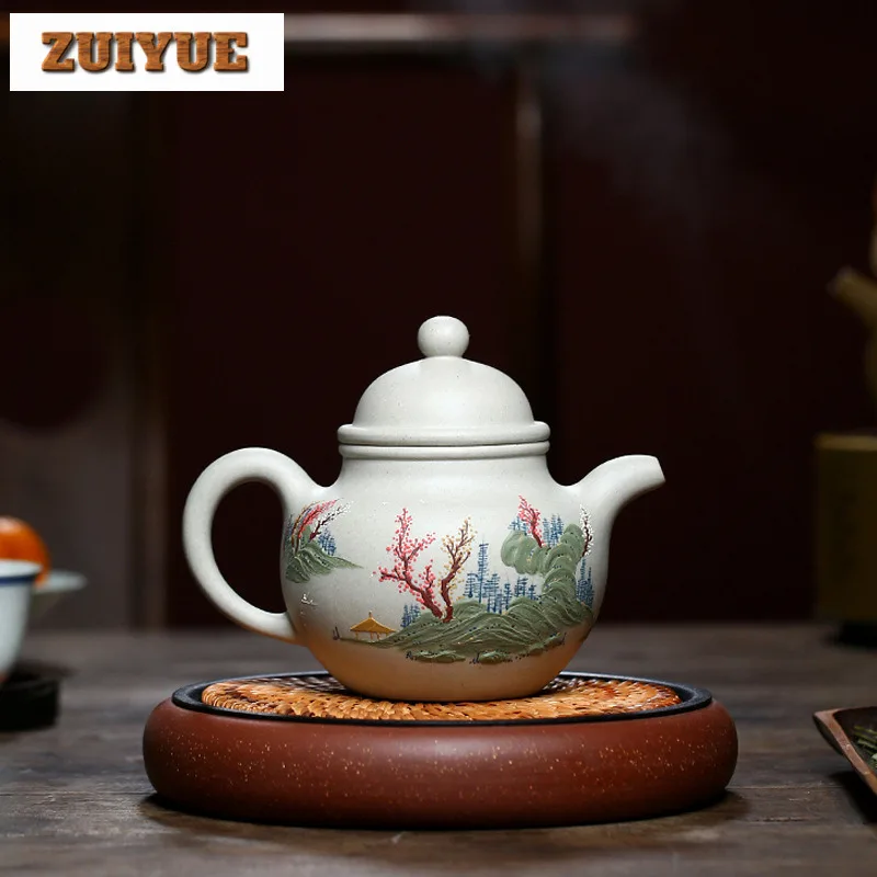 460ml Yixing Purple Clay Teapots Handmade A Beautiful Ball Pot Raw Ore White Jade Segment Section Mud Kettle Zisha Tea Set Craft