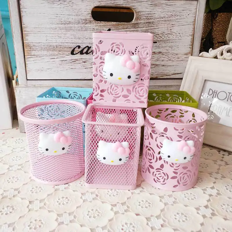 

Cute Sanrio Hello Kitty Animation Peripheral Cartoon Children's Pen Holder Kawaii Children Stationary Storage Box Ornaments